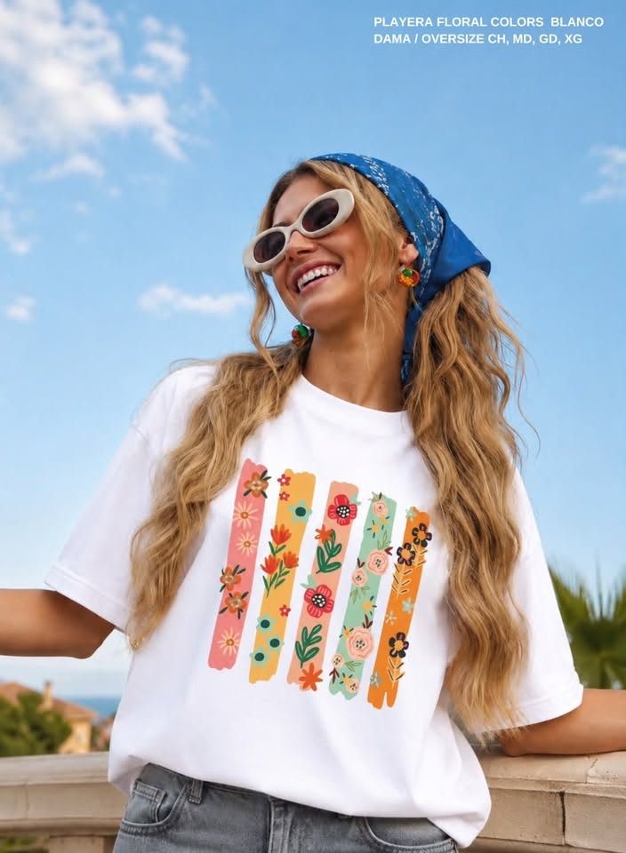 PLAYERA FLORAL COLORS BLANCO