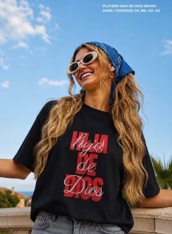 PLAYERA HIJA DE DIOS NEGRO