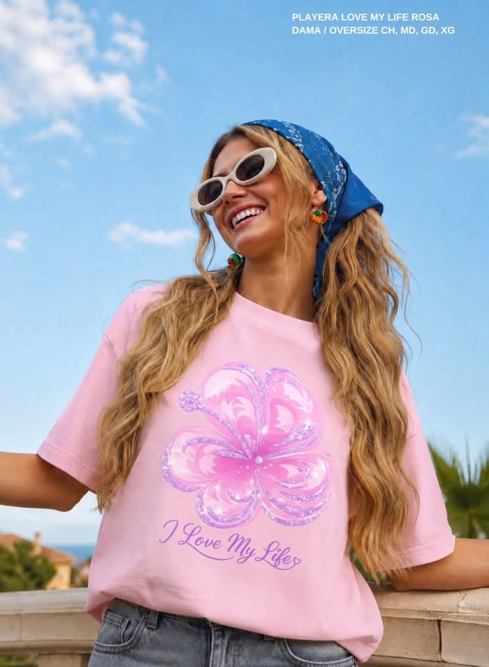 PLAYERA LOVE MY LIFE ROSA