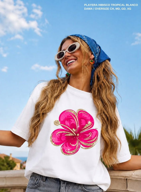 PLAYERA HIBISCO TROPICAL BLANCO