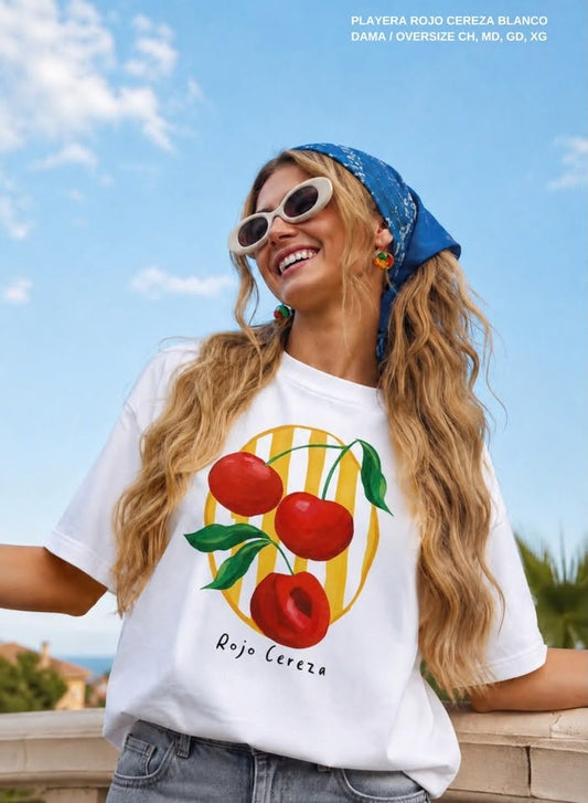 PLAYERA ROJO CEREZA BLANCO