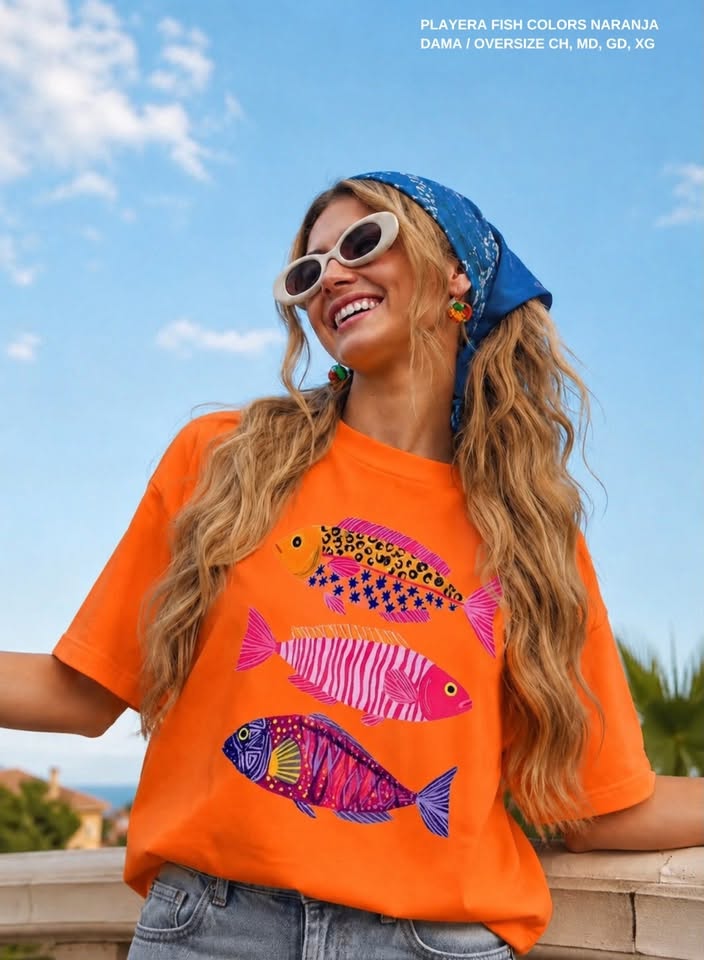 PLAYERA FISH COLORS NARANJA