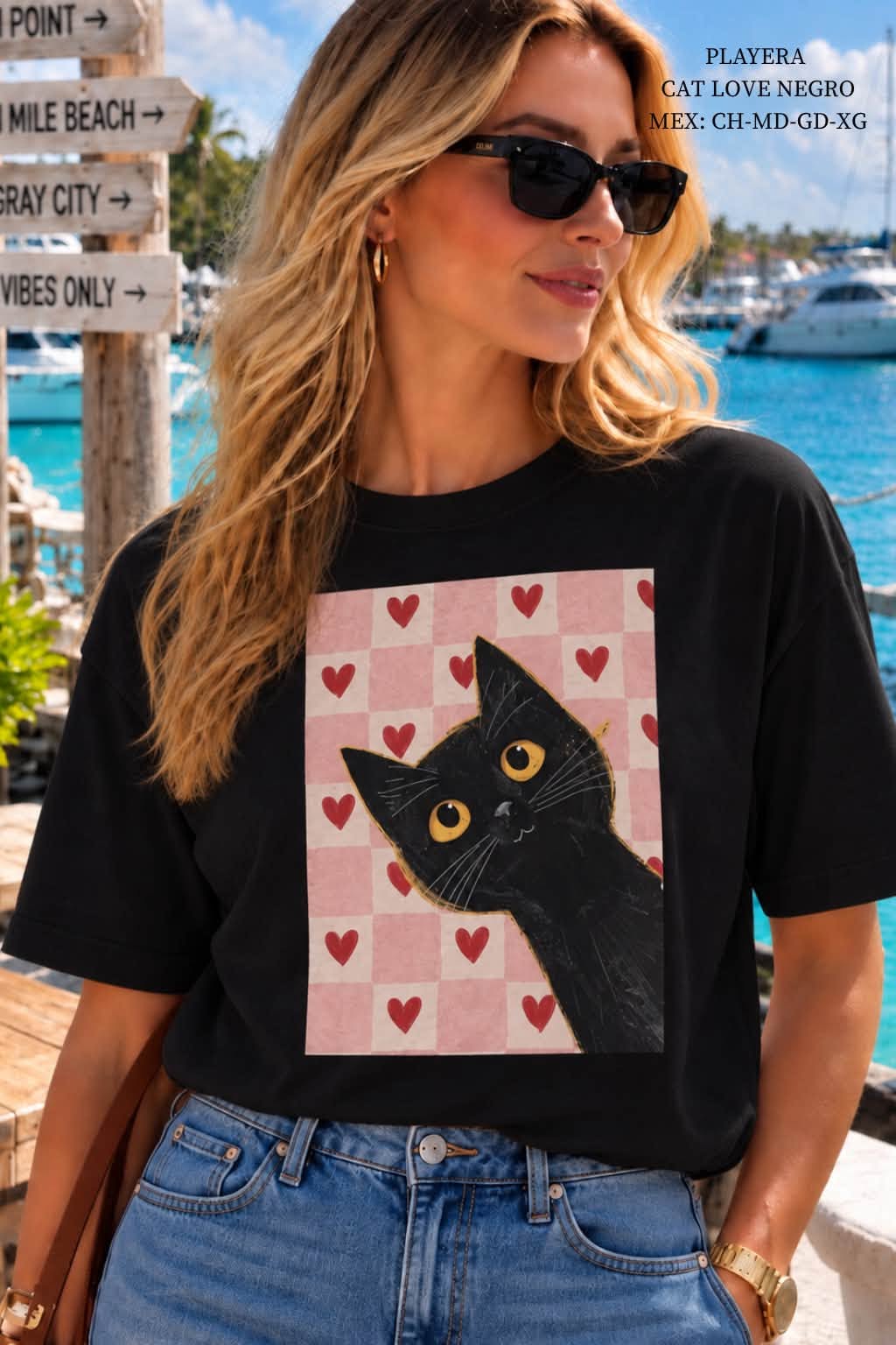PLAYERA CAT LOVE NEGRO