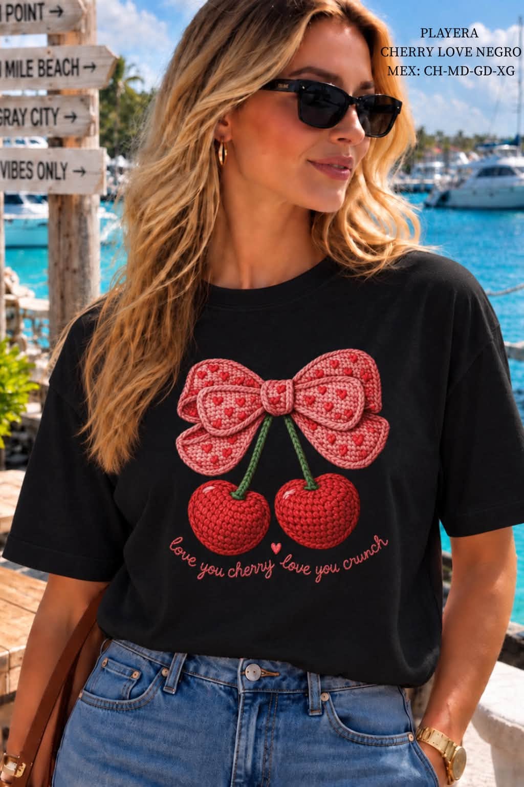 PLAYERA CHERRY LOVE NEGRO