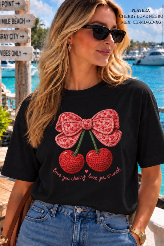 PLAYERA CHERRY LOVE NEGRO