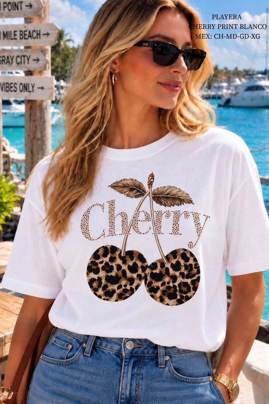 PLAYERA CHERRY PRINT BLANCO