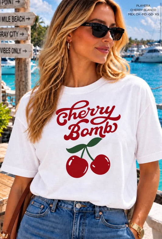 PLAYERA CHERRY BLANCO