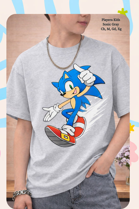 PLAYERA KIDS SONIC GRAY
