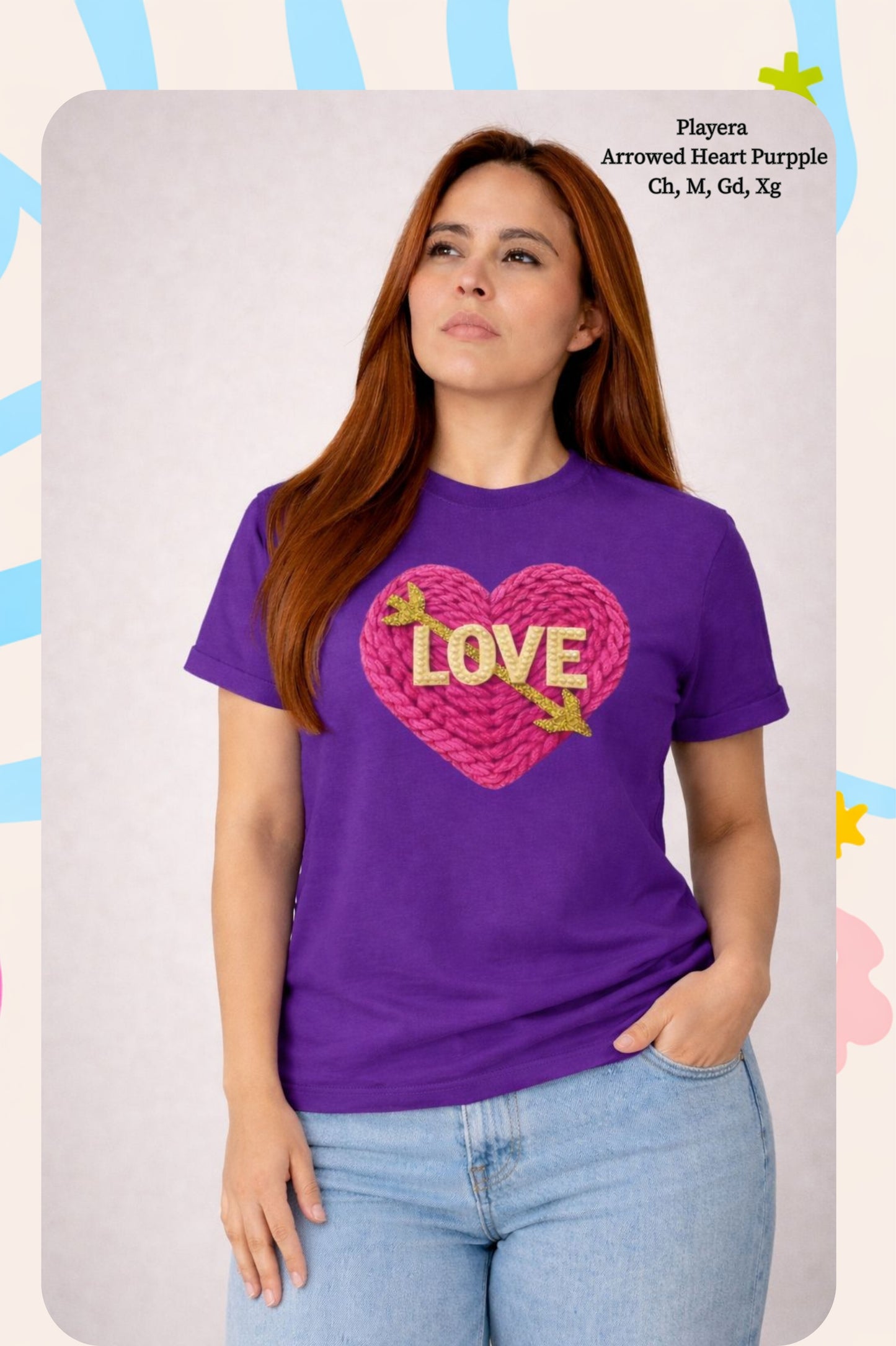 PLAYERA ARROWED HEART PURPPLE