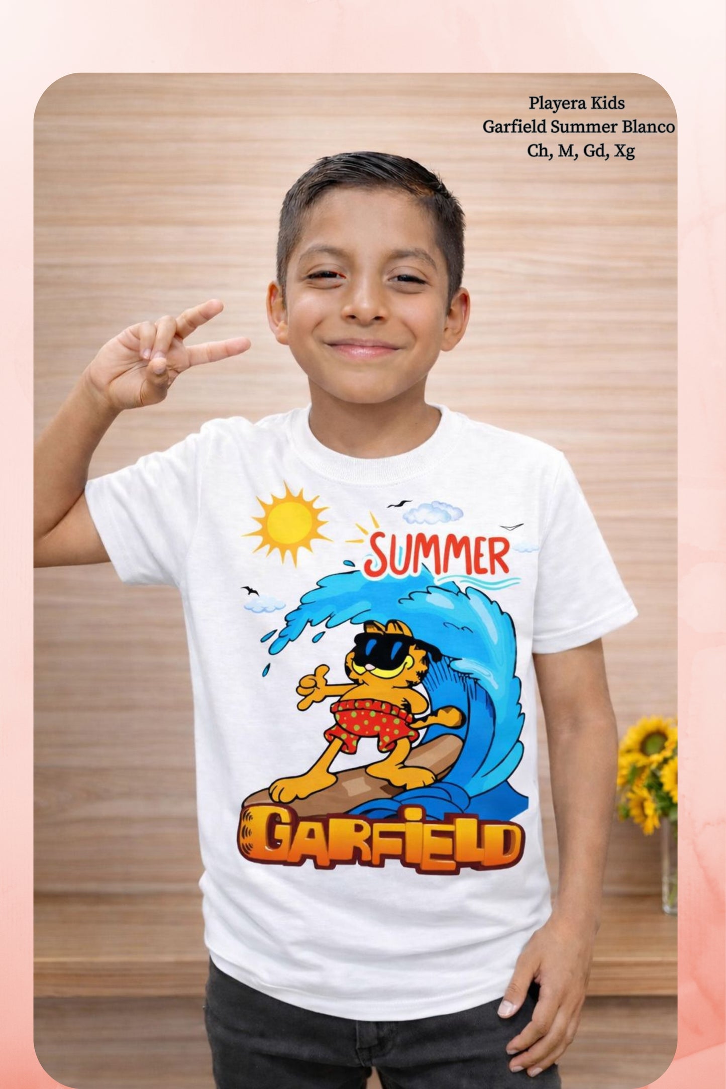 PLAYERA KIDS GARFIELD SUMMER BLANCO