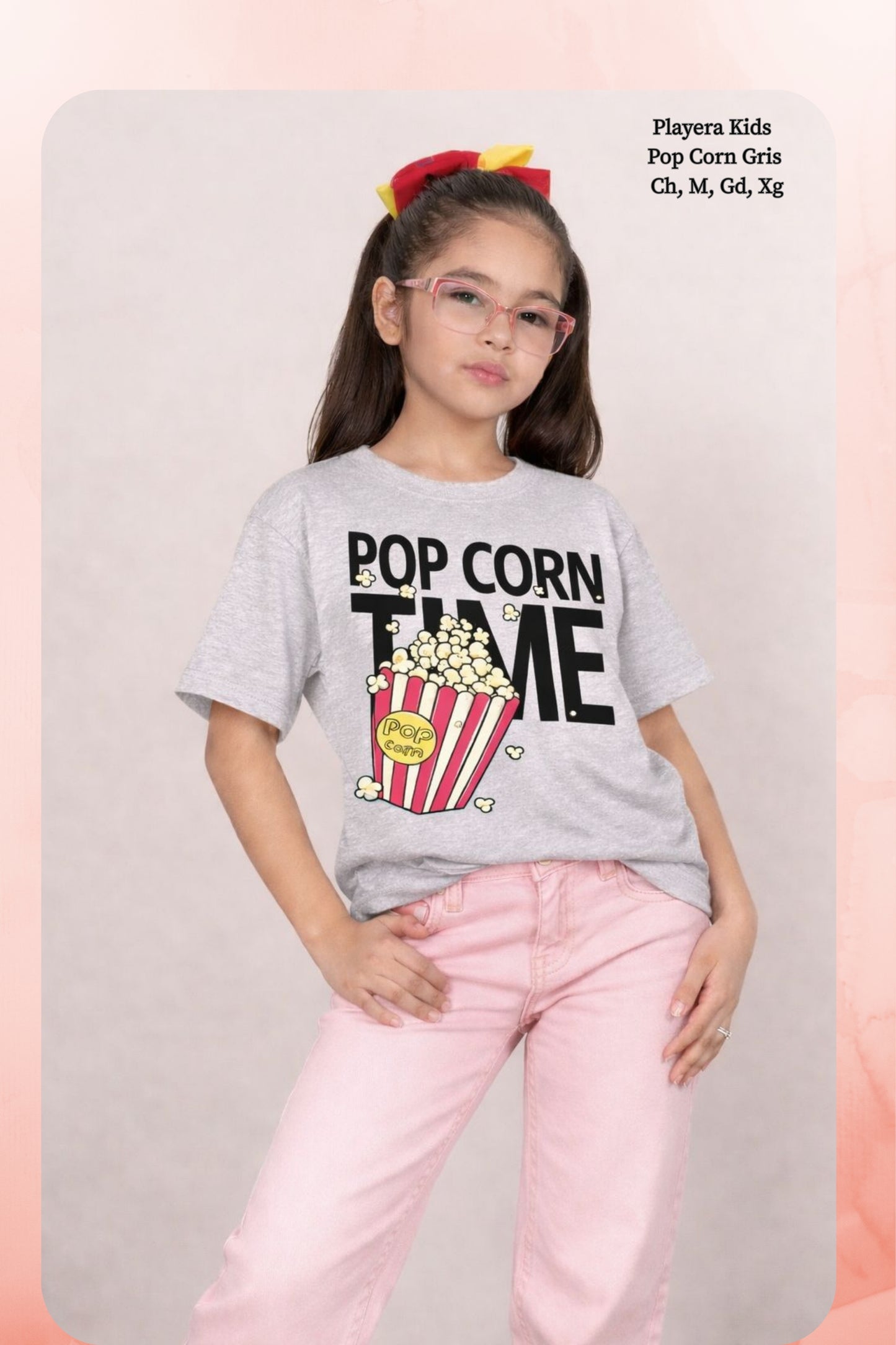 PLAYERA KIDS POP CORN GRIS GIRL