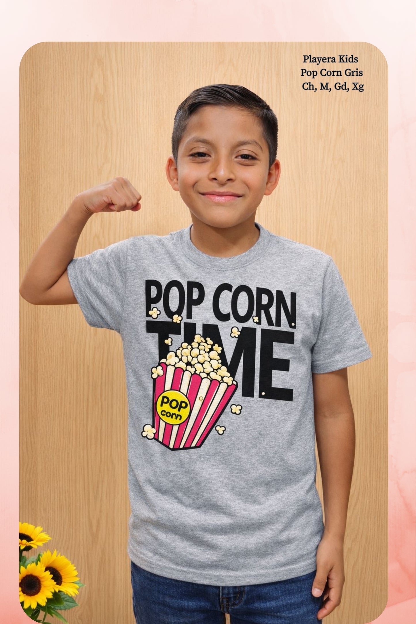 PLAYERA KIDS POP CORN GRIS BOY