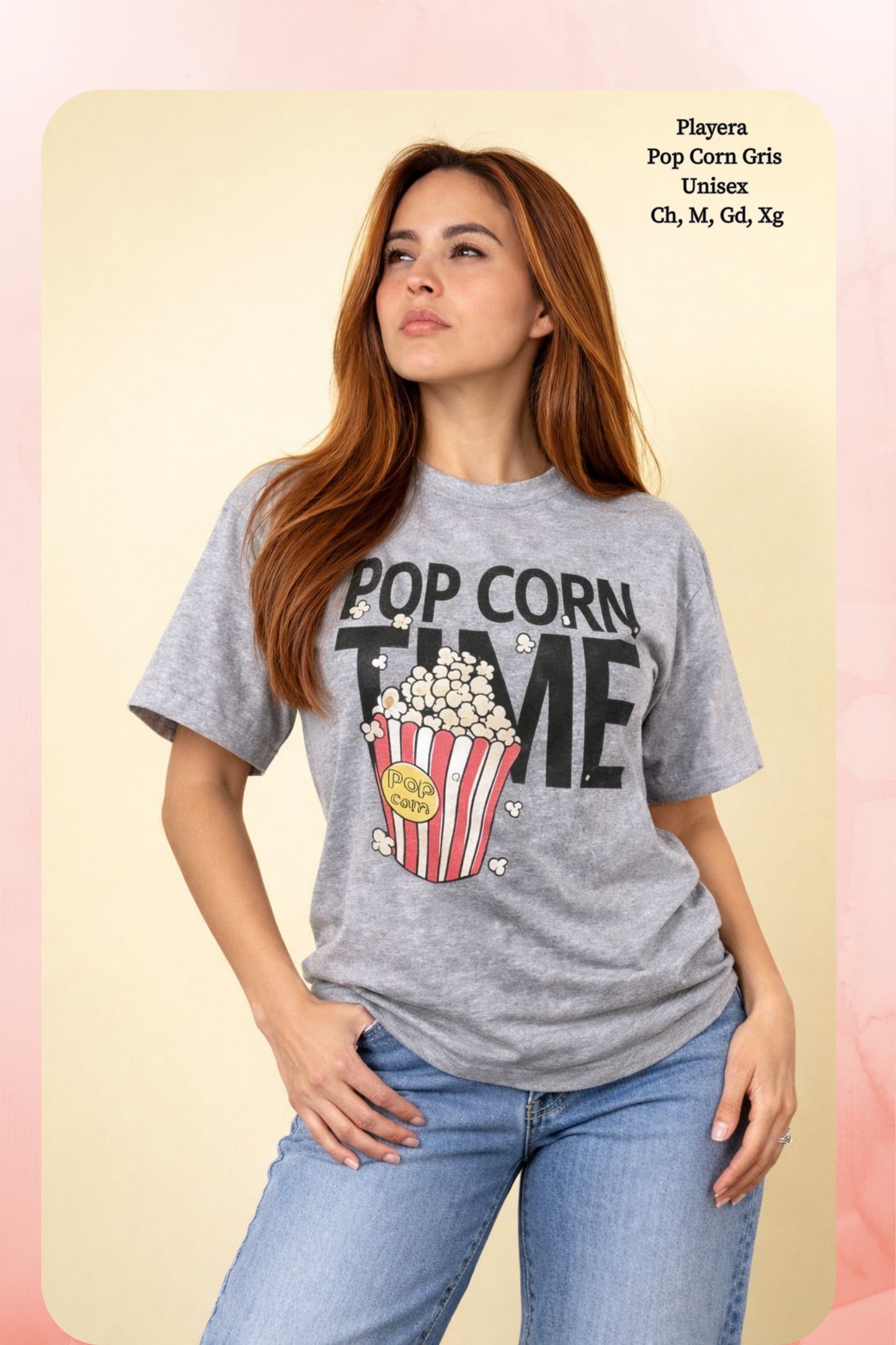 PLAYERA POP CORN GRIS