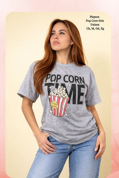 PLAYERA POP CORN GRIS