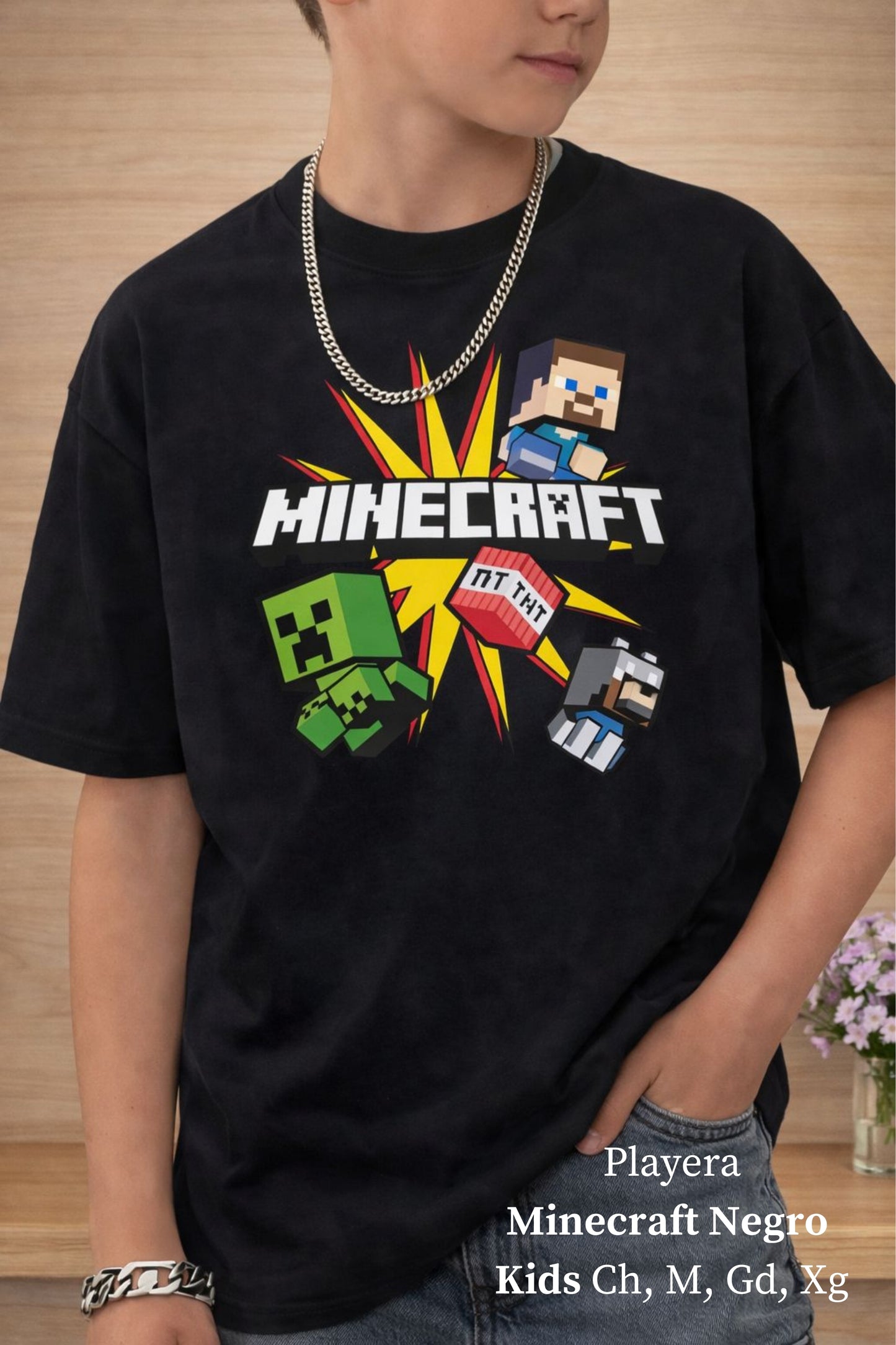 PLAYERA MINECRAFT NEGRO KIDS