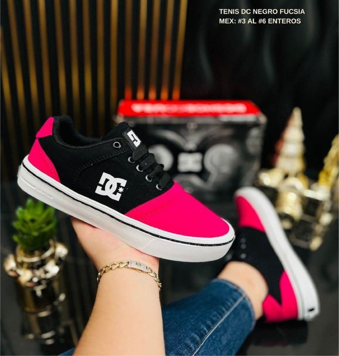 TENIS DC NEGRO FUCSIA