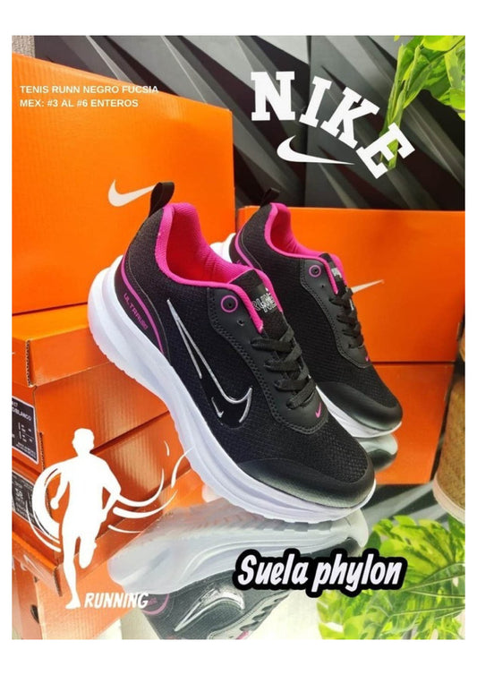 TENIS RUNN NEGRO FUCSIA