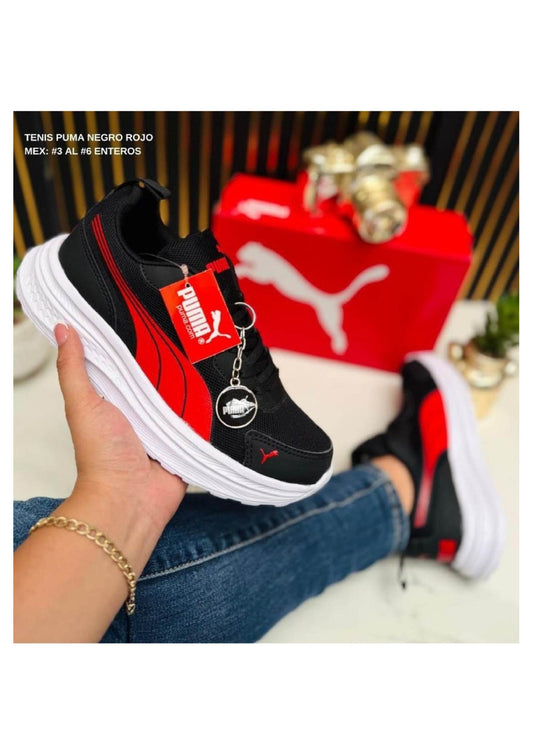 TENIS PUMA NEGRO ROJO