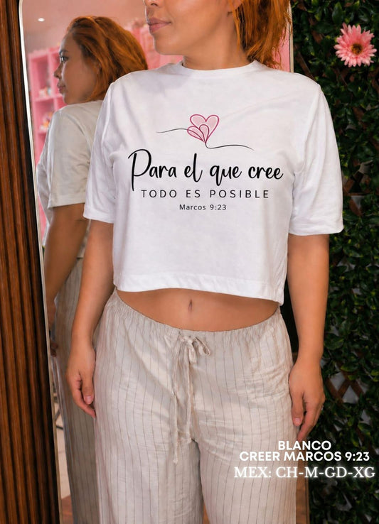 PLAYERA CROP OVER CREER MARCOS 9:23