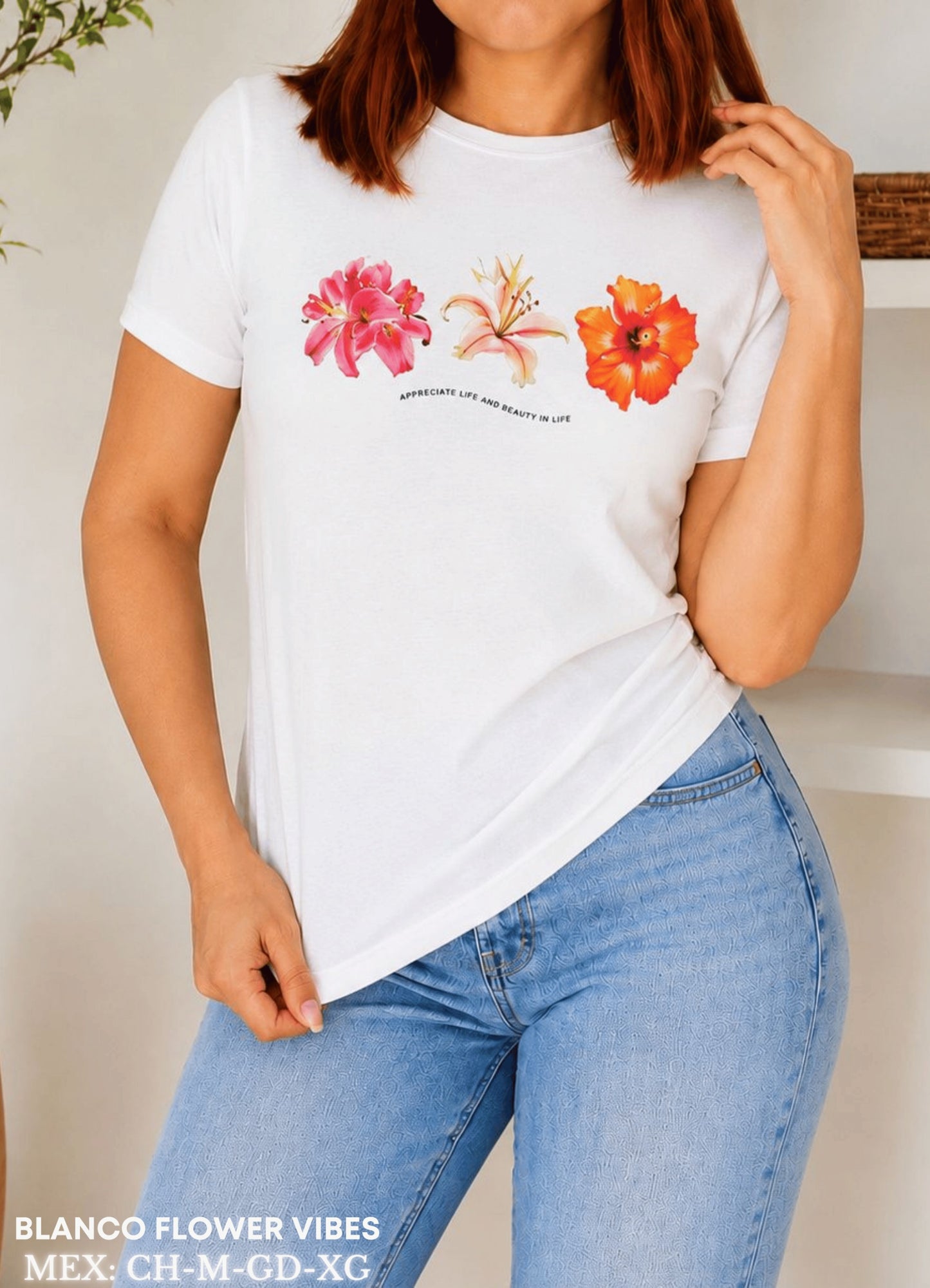 PLAYERA BLANCO FLOWERS VIBES