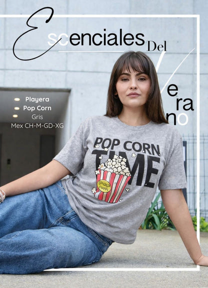 PLAYERA POP CORN GRIS